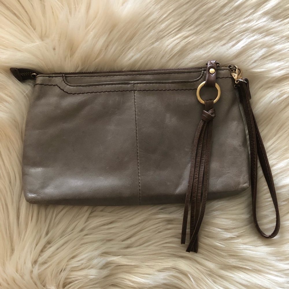 HOBO taupe leather wristlet clutch wallet purse
